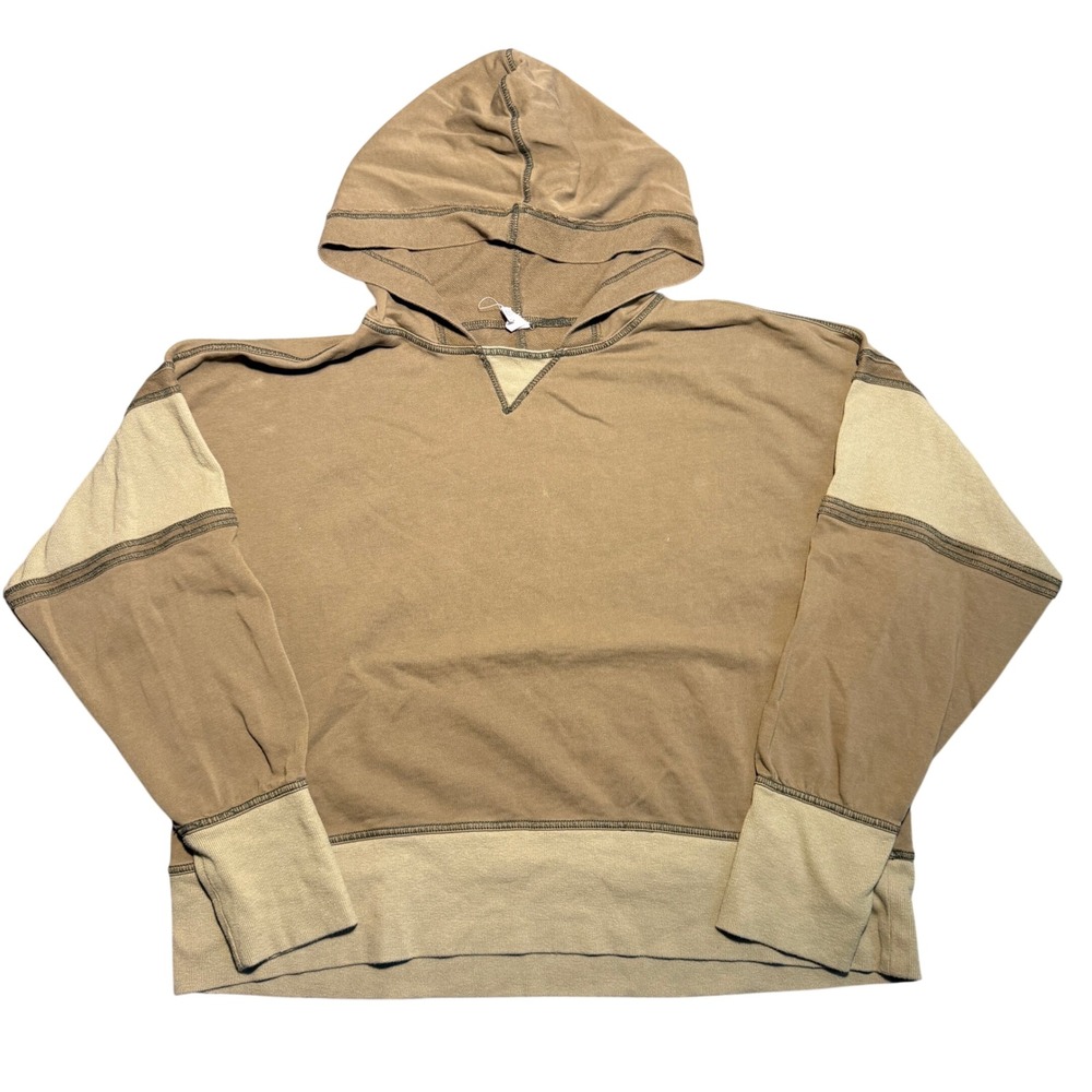 Daily Practice Anthropologie Colorblock French Terry Hoodie Brown Tan Large